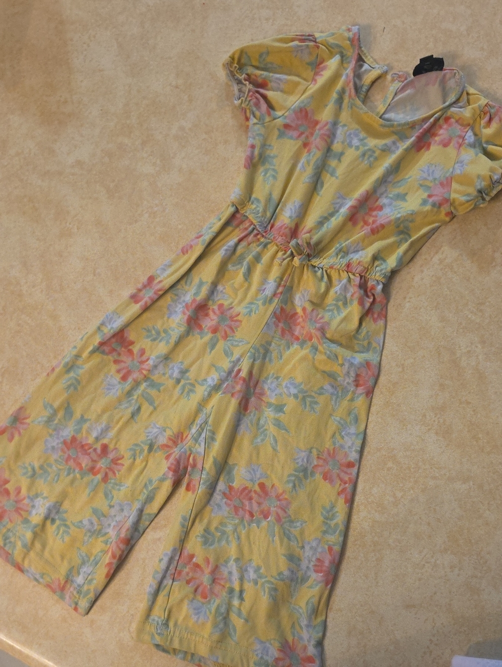 Girls' Floral Yellow Short Sleeve Tee Romper